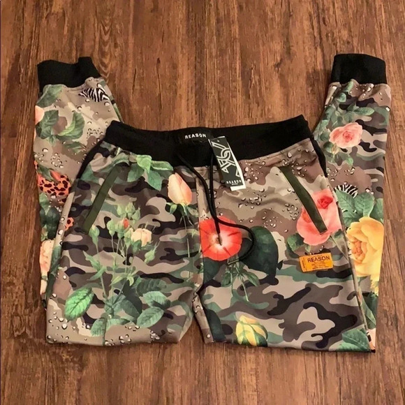Reason Green Floral  Print Jogger Sweatpants Small NWT - Picture 5 of 9